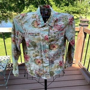Coldwater Creek Tropical Caribbean Hawaiian Print Cotton Jacket Petite Medium